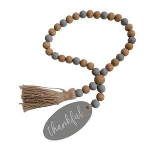 HOBBY LOBBY Decorative “Thankful” Wooden Beaded Decor Accent Gray & Yellow